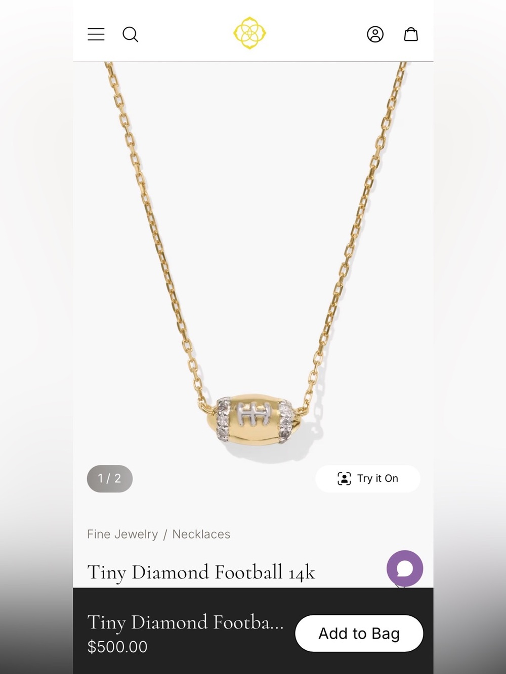 Kendra Scott 14k Gold Tiny Diamond Football Necklace